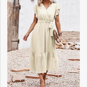Cream Midi Dress with Belt